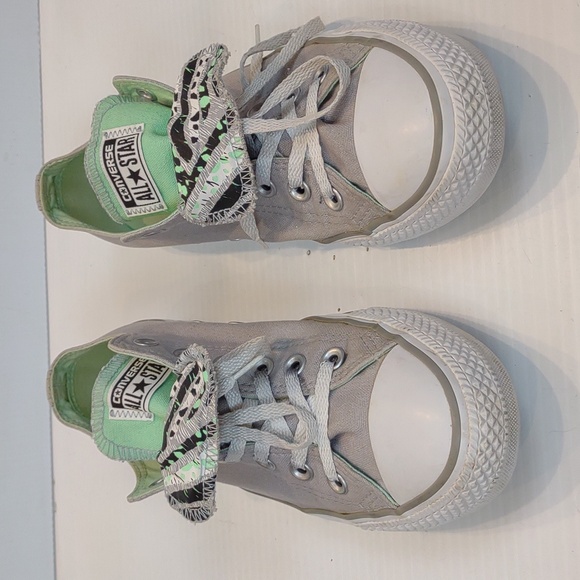 Women's Converse All Star Double Tongue Gray Mint Green Low Top Canvas Shoes - Picture 3 of 13